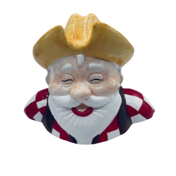 Christmas Musical Cookie Jar Cowboy Santa Claus Plays Jingle Bells Holiday Decor - Picture 5 of 13